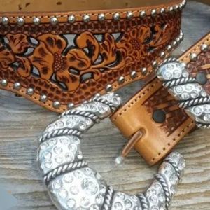 Leather Belt size 40 hand crafted w baking buckle